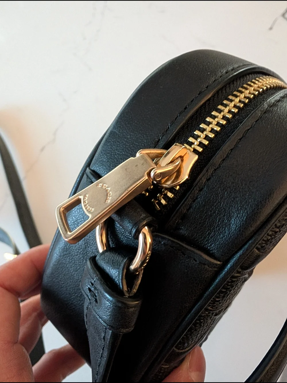 Coach Black Embossed Leather Crossbody Mini Jamie Camera Bag